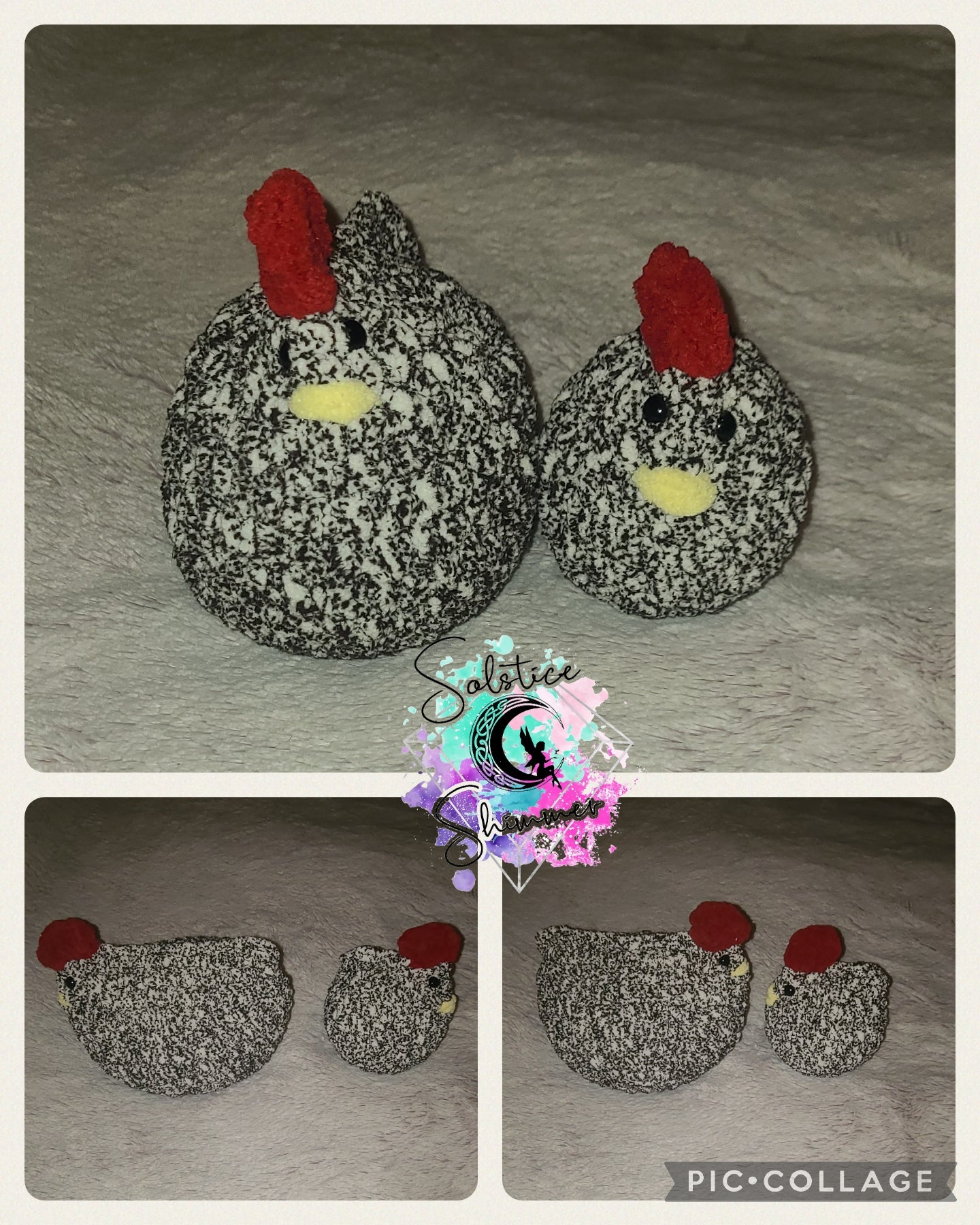 Black speckled crocheted Momma and Baby chick