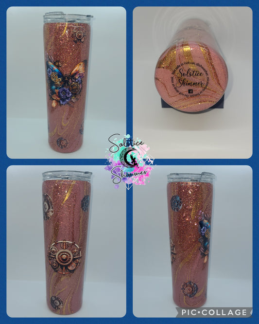 30 oz skinny Rose Gold Steampunk Tumbler